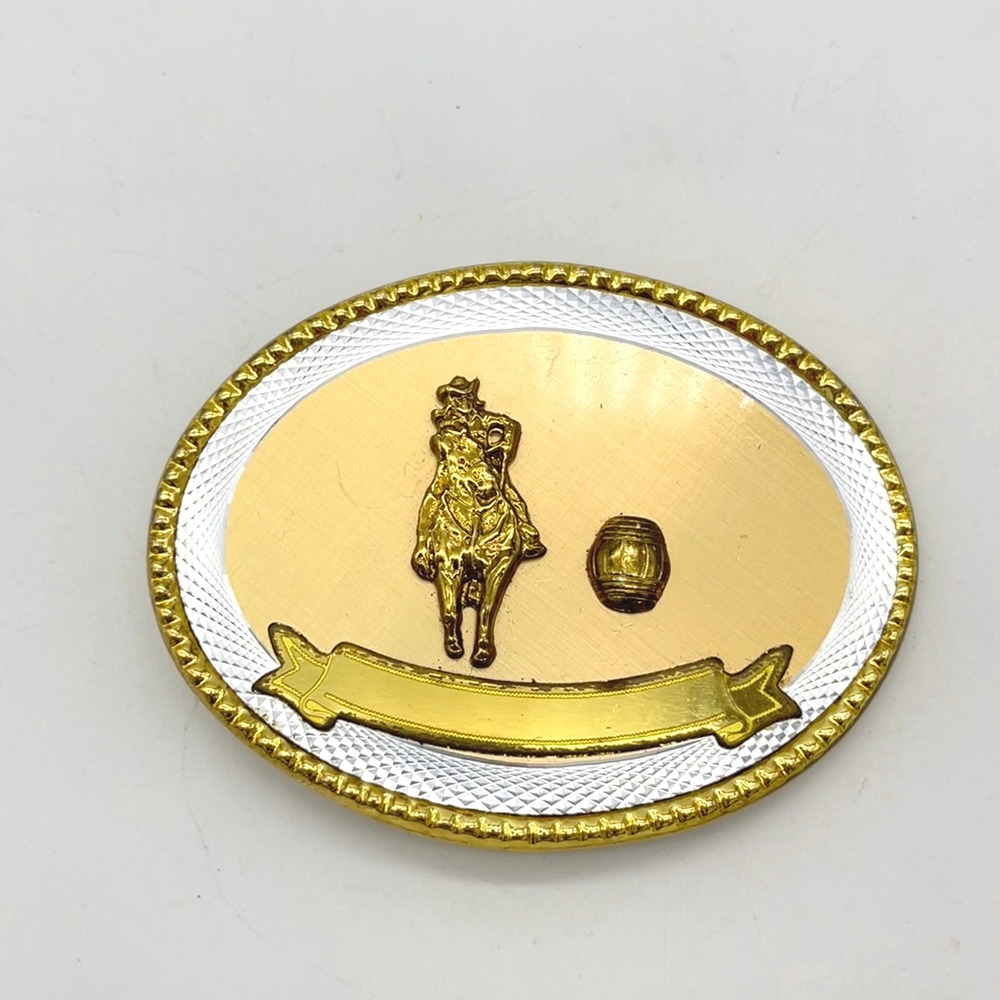 Oval Rodeo Cowboy Horse Barrel Racing Western Belt Buckle Gold Silver Tone
